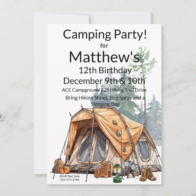 Invitación Cumpleaños de Camping (Anverso)