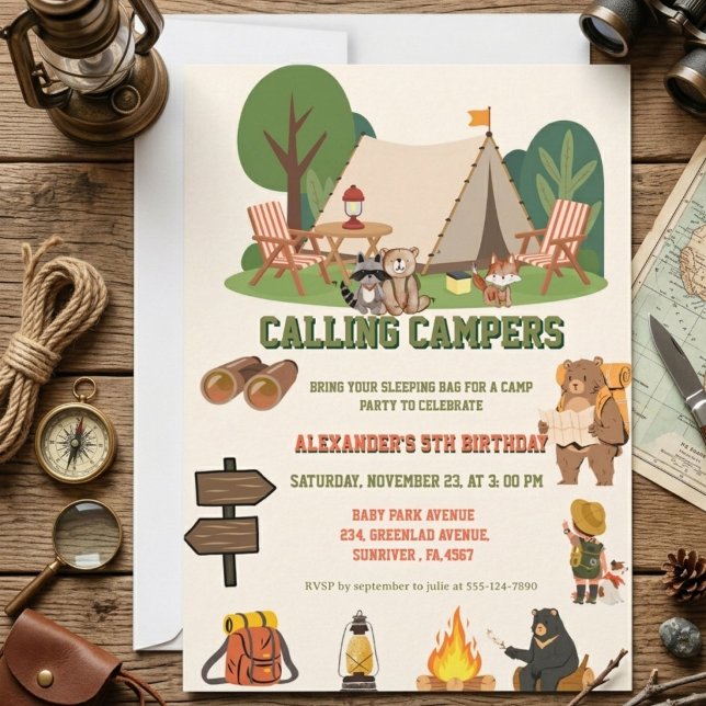 Invitación Cumpleaños de camping en el bosque (Subido por el creador)