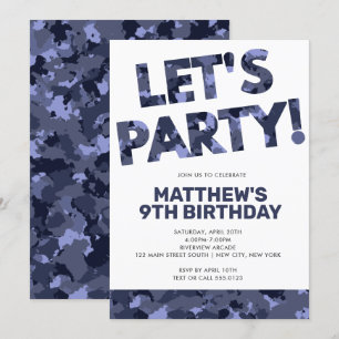 Invitación Cumpleaños de Camuflaje, Fiesta Camo Azul