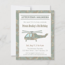 Invitación Cumpleaños de Camuflaje Impreso Helicóptero Ejérci