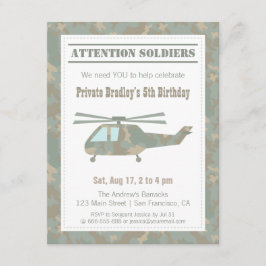 Invitación Cumpleaños de Camuflaje Impreso Helicóptero Ejérci