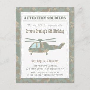 Invitación Cumpleaños de Camuflaje Impreso Helicóptero Ejérci