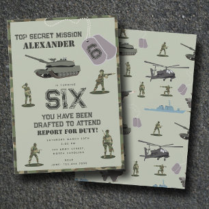 Invitación Cumpleaños de camuflaje verde militar del ejército
