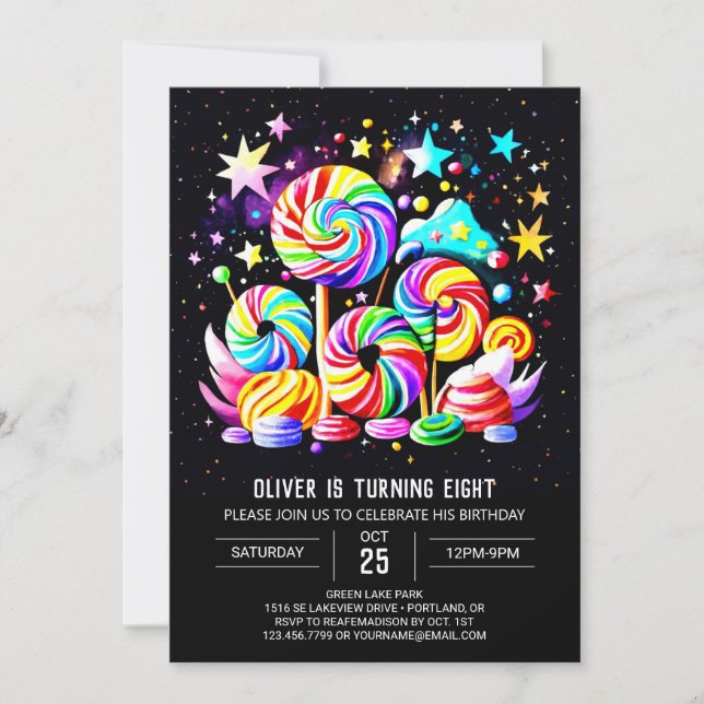 Invitación Cumpleaños de Candyland dulce moderno (Anverso)