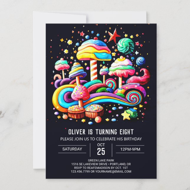 Invitación Cumpleaños de Candyland Mágico (Anverso)