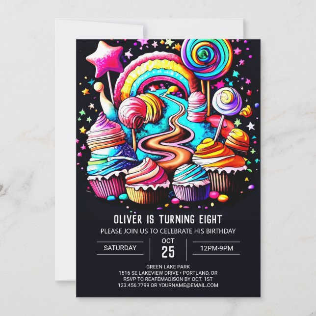 Invitación Cumpleaños de Candyland Mágico (Anverso)