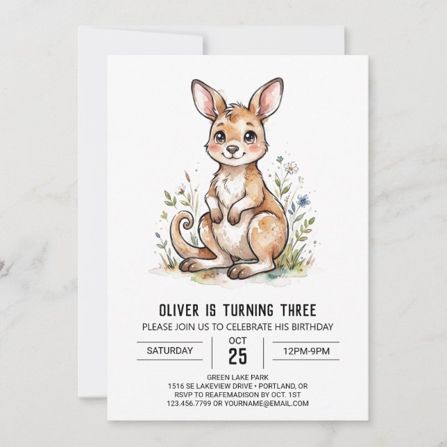 Invitación Cumpleaños de canguro marrón terroso (Anverso)