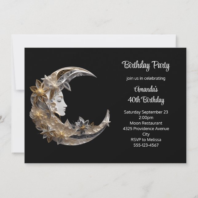 Invitación Cumpleaños de Cara Hermosa en la Luna (Anverso)