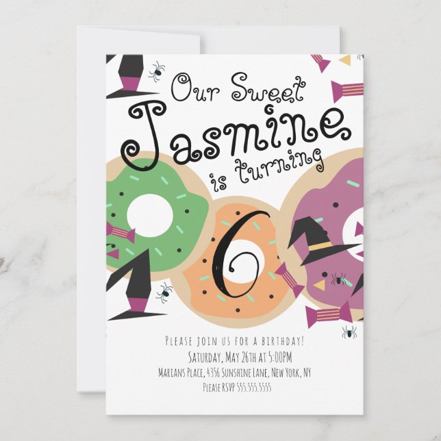 Invitación Cumpleaños de Caramelo de Donut con Purpurina de T (Anverso)