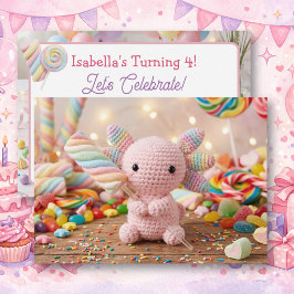 Invitación Cumpleaños de Caramelo Pastel Crochetado de Ajolot