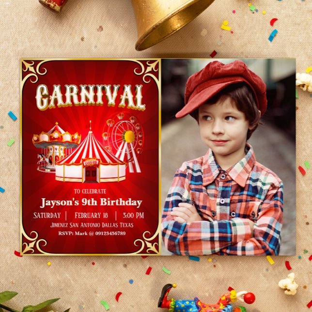 Invitación Cumpleaños de Carnaval Vintage con paisaje fotográ (Subido por el creador)