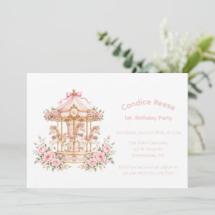 Invitación Cumpleaños de Carousel Of Dreams niña 1er cumpleañ