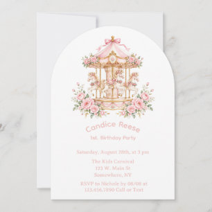 Invitación Cumpleaños de Carousel Of Dreams niña 1er cumpleañ