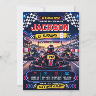 Invitación Cumpleaños de carreras de Kart personalizado