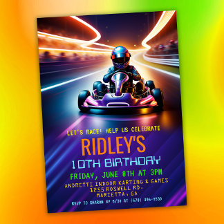 Invitación Cumpleaños de carreras de Karting