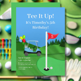 Invitación Cumpleaños de carrito de golf para niños en el cam