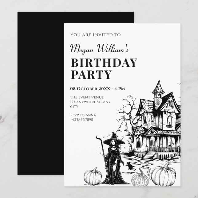 Invitación Cumpleaños de casa embrujada  (Anverso / Reverso)
