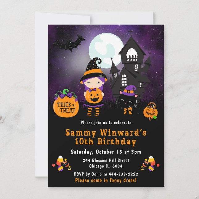 Invitación Cumpleaños de Casa Embrujada de Halloween Lindo (Anverso)