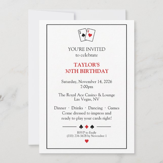 Invitación Cumpleaños de Casino (Anverso)