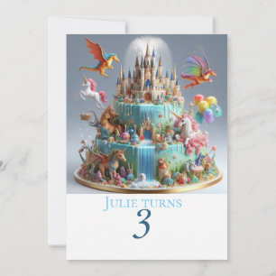 INVITACIÓN CUMPLEAÑOS DE CASTILLO BLANCO Y UNICORNS