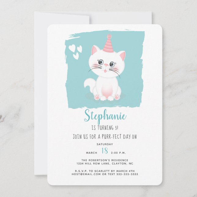 Invitación Cumpleaños de Cat Purr-fect (Anverso)