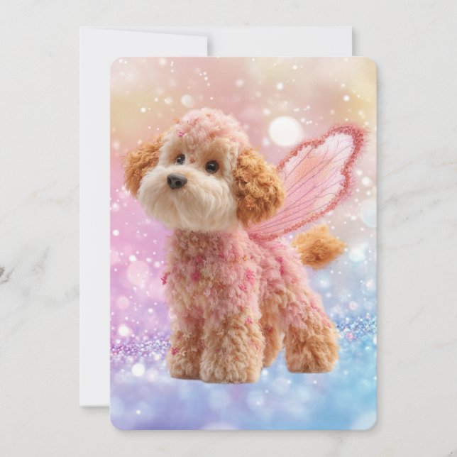 Invitación Cumpleaños de Cavapoo Cavoodle Ángel Hada (Anverso)