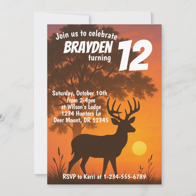Invitación Cumpleaños de caza (Anverso)