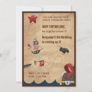 Invitación cumpleaños de caza de tesoros piratas