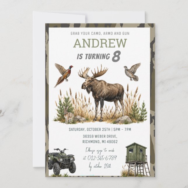 Invitación Cumpleaños de caza personalizado para niños  (Anverso)