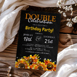 Invitación Cumpleaños de celebración doble de girasol rústico