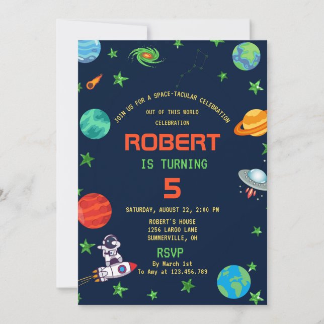 INVITACIÓN CUMPLEAÑOS DE CELEBRACIÓN ESPACIAL-TACULAR (Anverso)