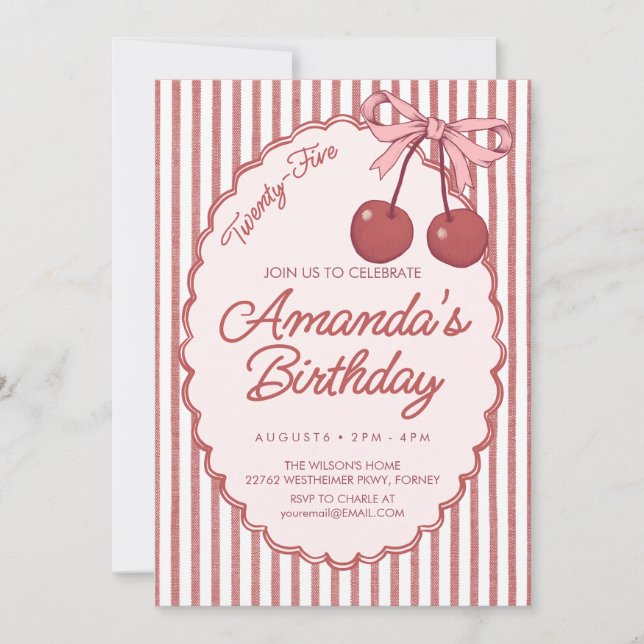 Invitación Cumpleaños de cereza  (Anverso)