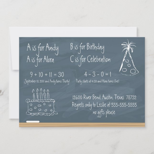 Invitación Cumpleaños de Chalkboard (Anverso)
