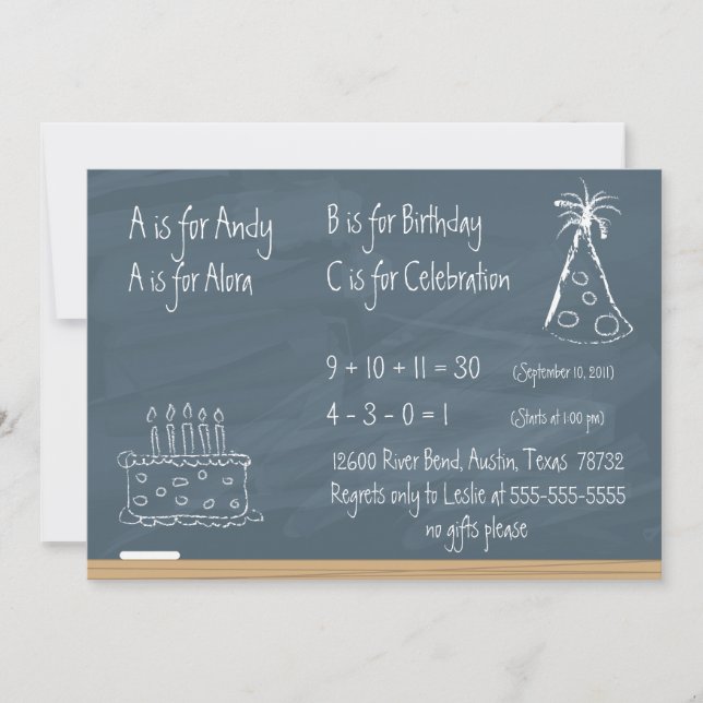 Invitación Cumpleaños de Chalkboard (Anverso)