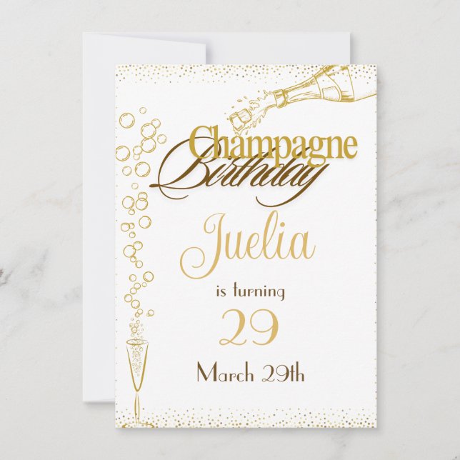 Invitación Cumpleaños de champán (Anverso)
