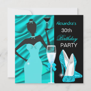 Invitación Cumpleaños de champán de niña de fiesta azul teal