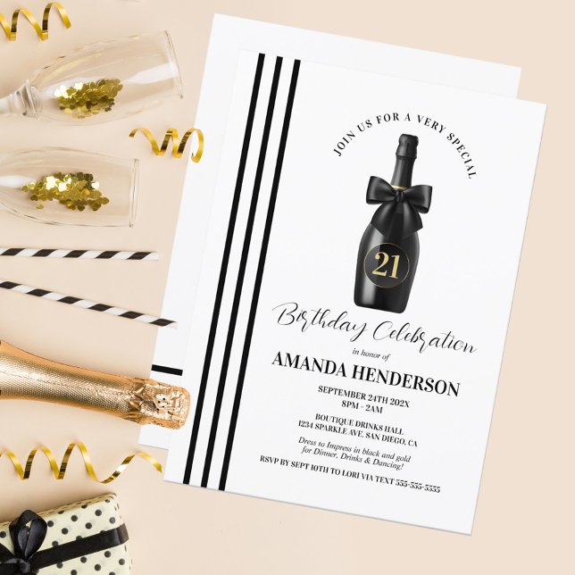 Invitación Cumpleaños de Champán Negro Elegante (Subido por el creador)