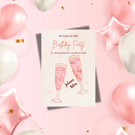 Invitación Cumpleaños de champán rosa elegante y glamuroso