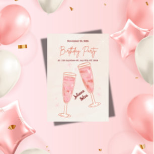 Invitación Cumpleaños de champán rosa elegante y glamuroso