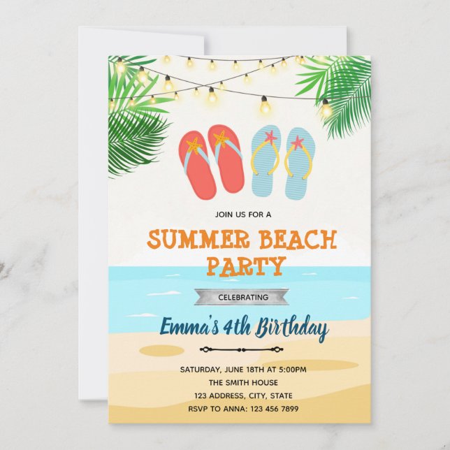 Invitación Cumpleaños de chanclas de playa (Anverso)