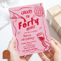 Cumpleaños de Cheers Vintage Retro Rosa y Rojo