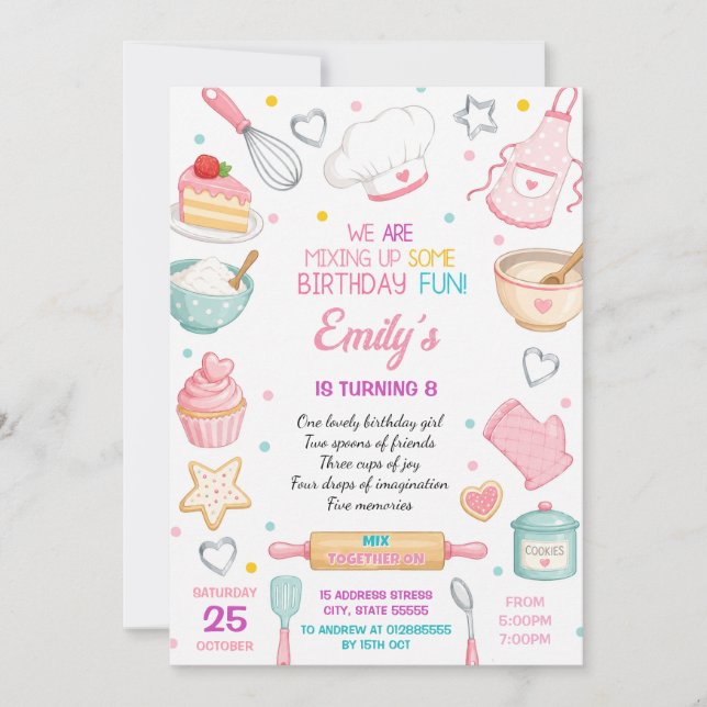 Invitación Cumpleaños de Chef Chica Moderna Personalizado (Anverso)