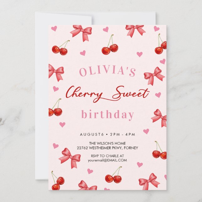 Invitación Cumpleaños de Cherry Bow (Anverso)