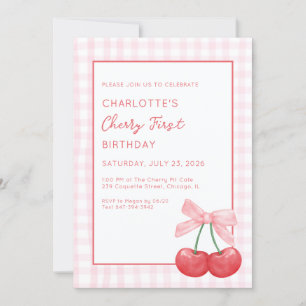 Invitación Cumpleaños de Cherry por primera vez con Gingham R