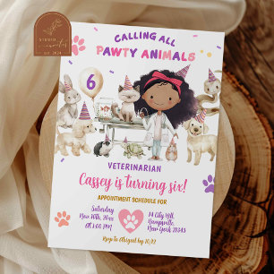 Invitación Cumpleaños de chica africana veterinaria de animal