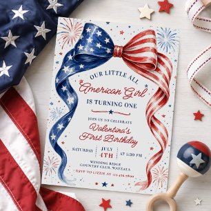 Invitación Cumpleaños de Chica Americana Total Rojo Blanco y