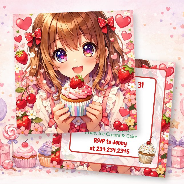 Invitación Cumpleaños de Chica Anime | Fresas y Magdalenas  (Subido por el creador)