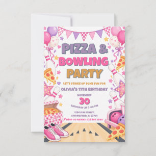 Invitación Cumpleaños de chica con pizza y bolos
