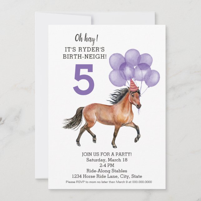 Invitación Cumpleaños de chica de caballos // fiesta de cumpl (Anverso)