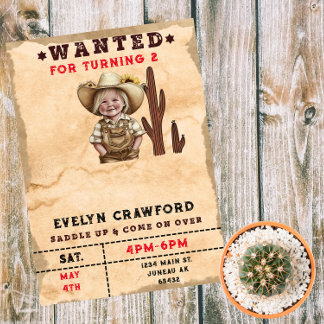Invitación Cumpleaños de chica de cactus western country busc